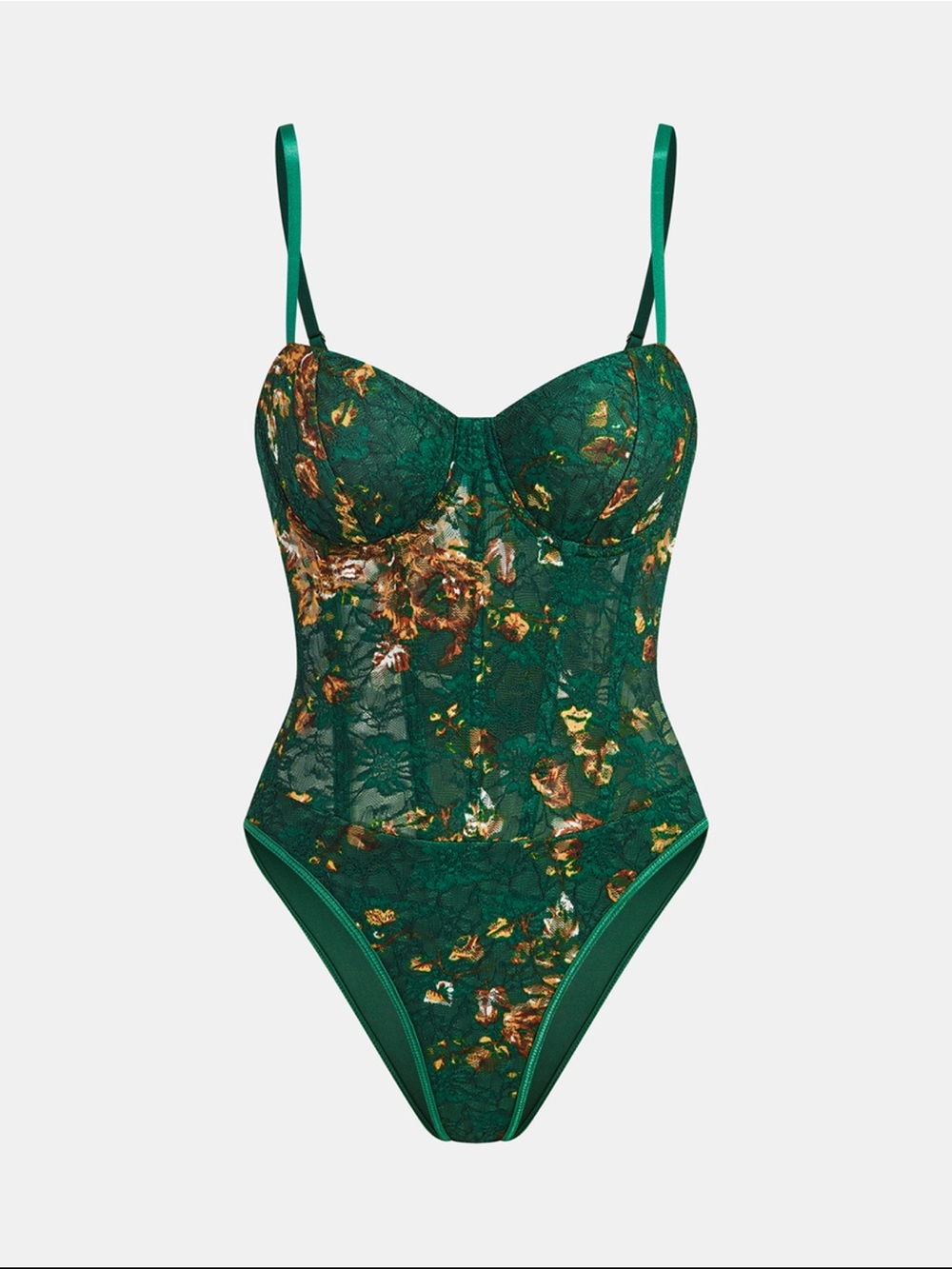 Green Floral Lace Bodysuit